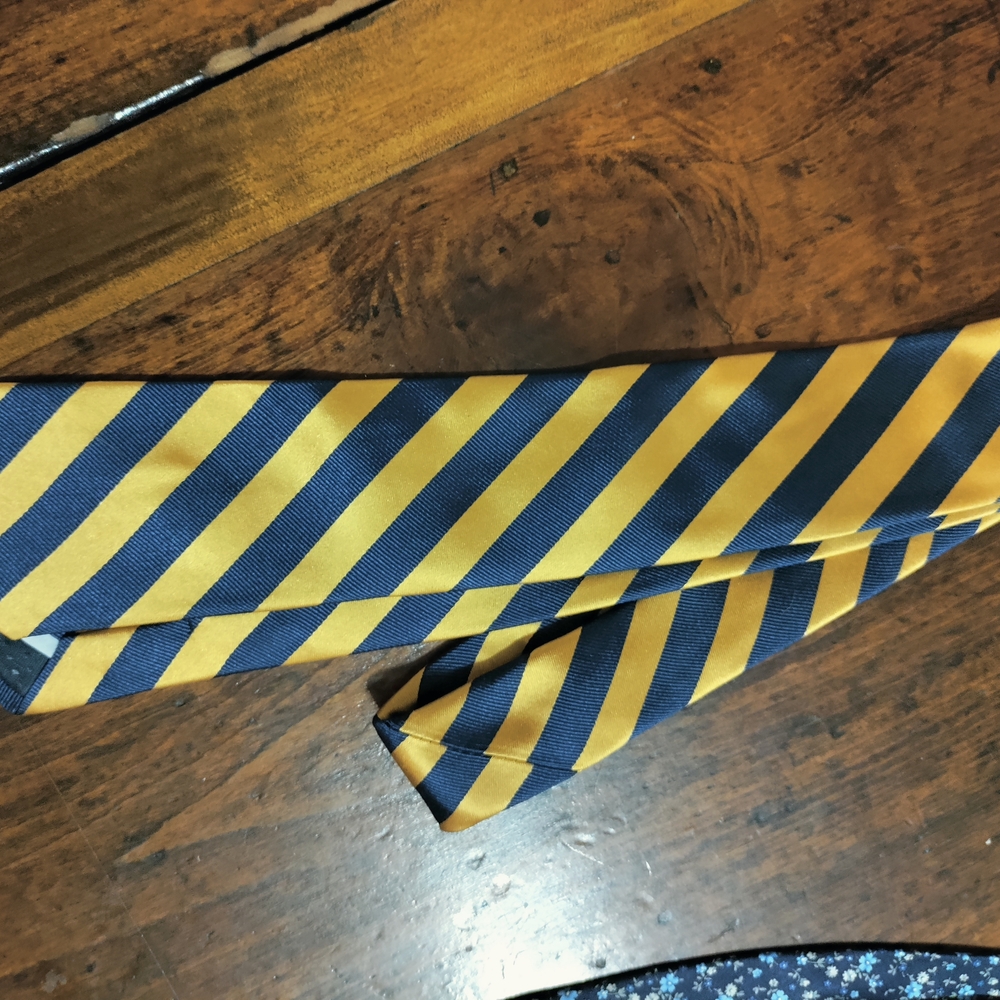 Neiman Marcus Navy and Mustard Striped Tie - Picture 3 of 3